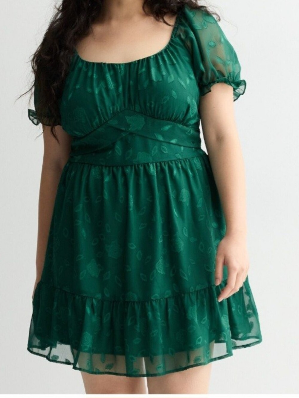 Green Kids' Puff-Sleeve Chiffon Dress